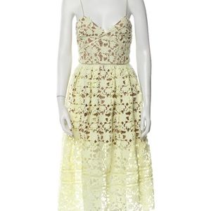 Self-Portrait yellow lace midi dress